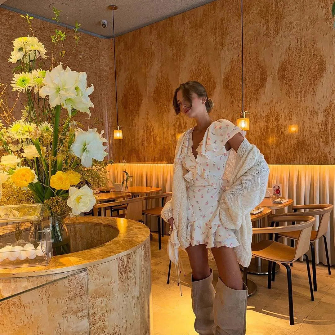 White Floral Ruffle Short Sleeve Mini Dress