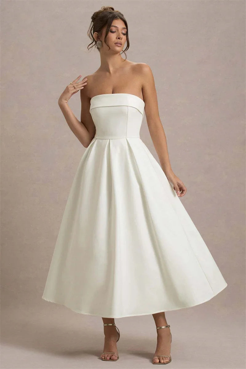 Strapless Solid Midi Dress