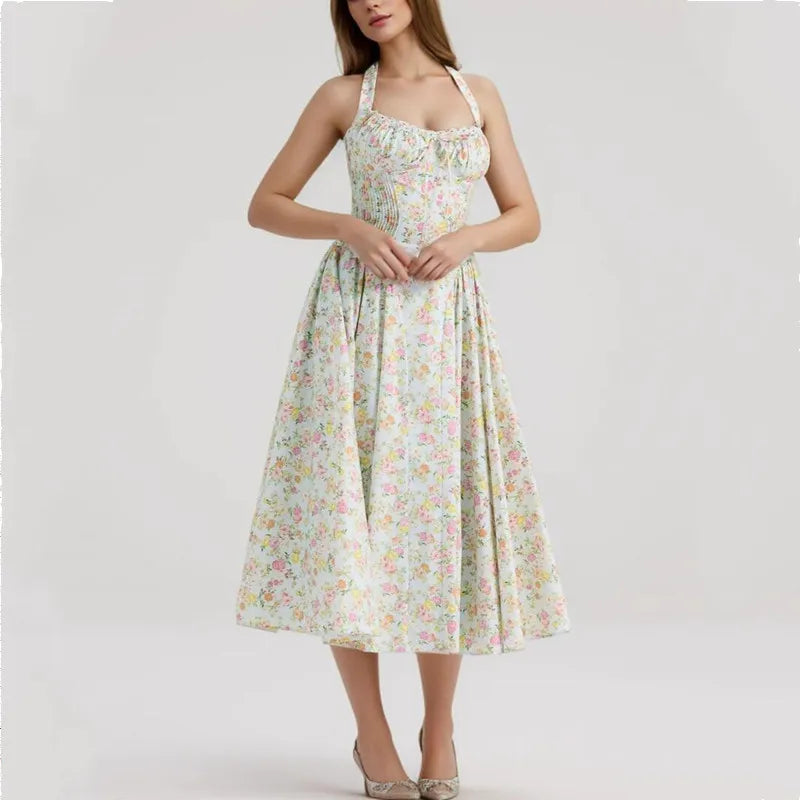 Floral Print Corset Midi Dress