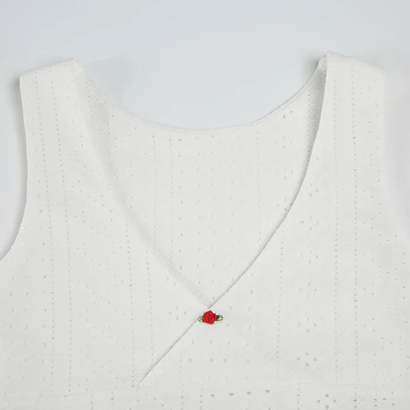 White Ribbed V-neck Top