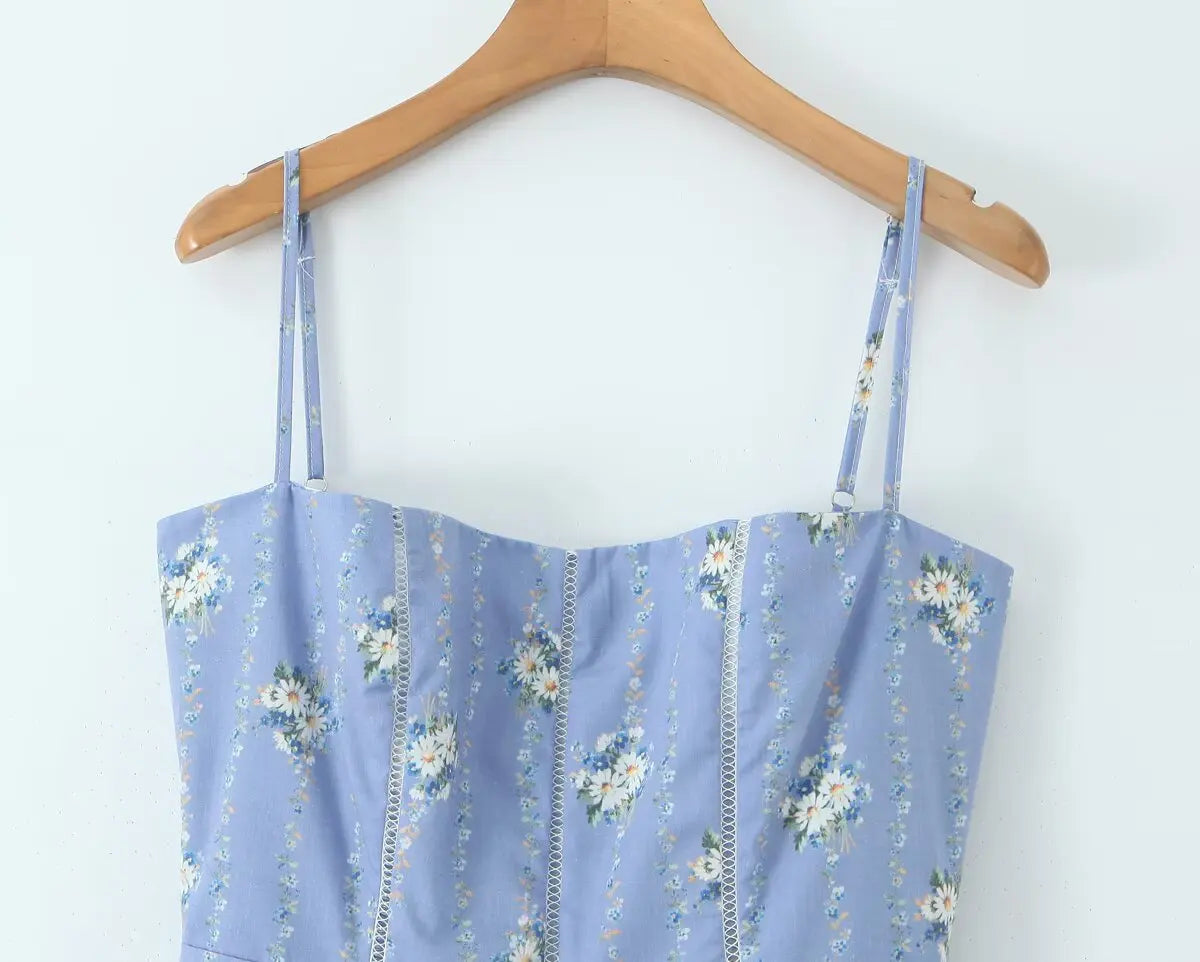 Purple Pleated Floral Print Strap Maxi Dress