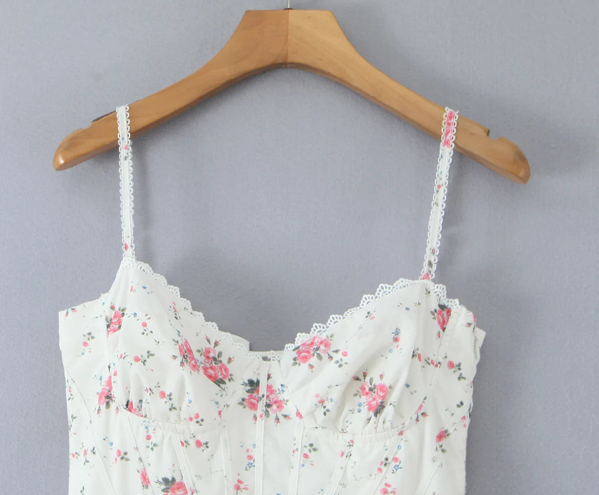 Floral Print Corset Midi Dress