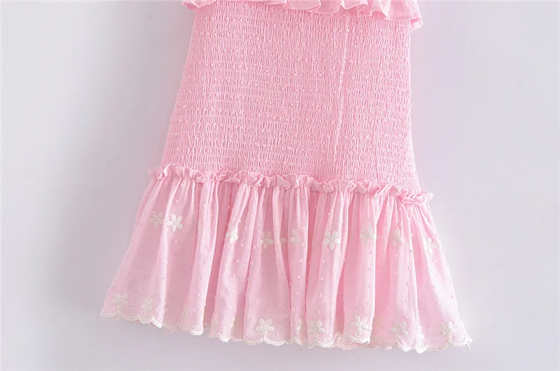 Pink Short Sleeve Elastic Mini Dress