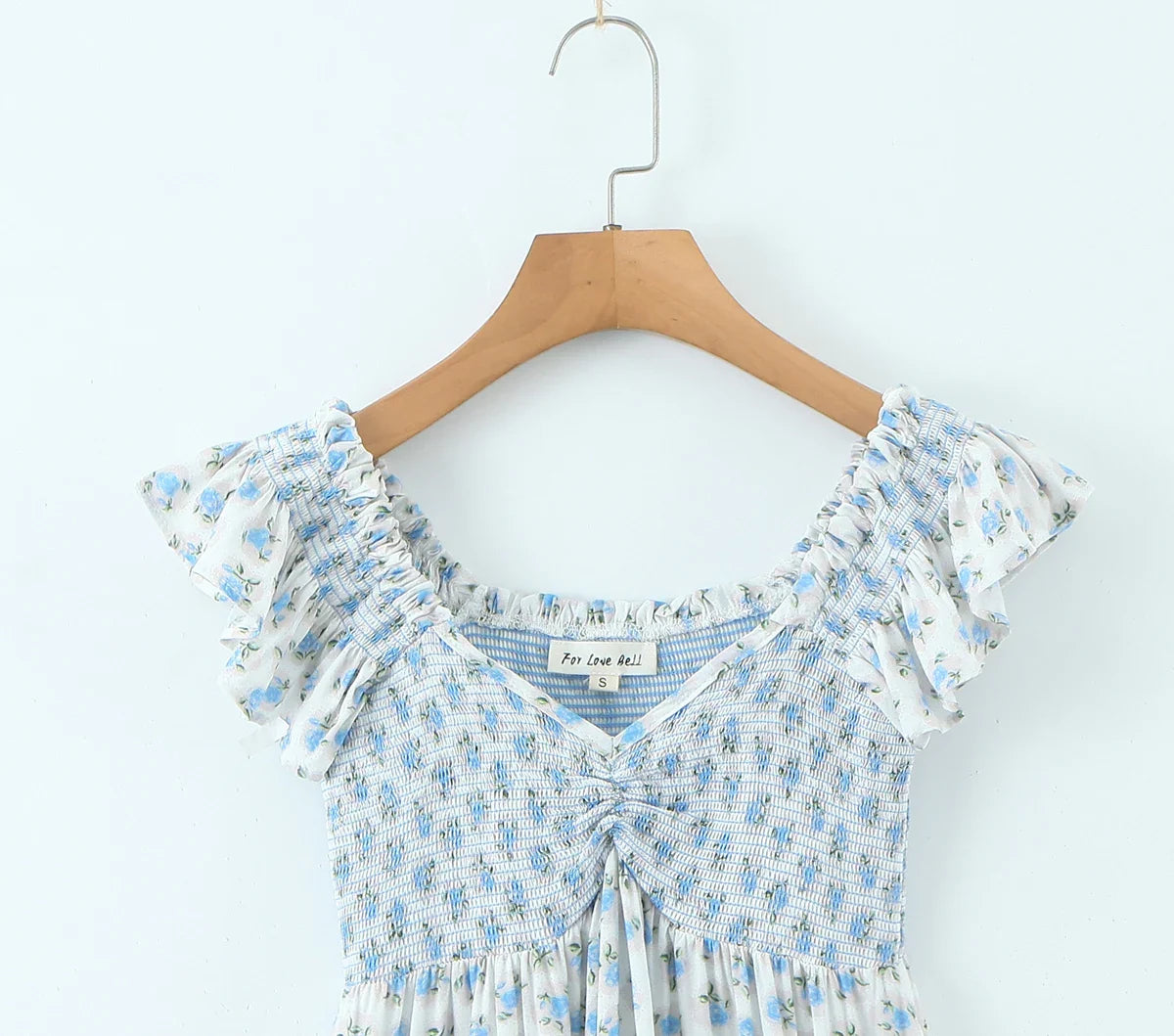 Blue Patchwork Printed Ruffle Strap Mini Dress