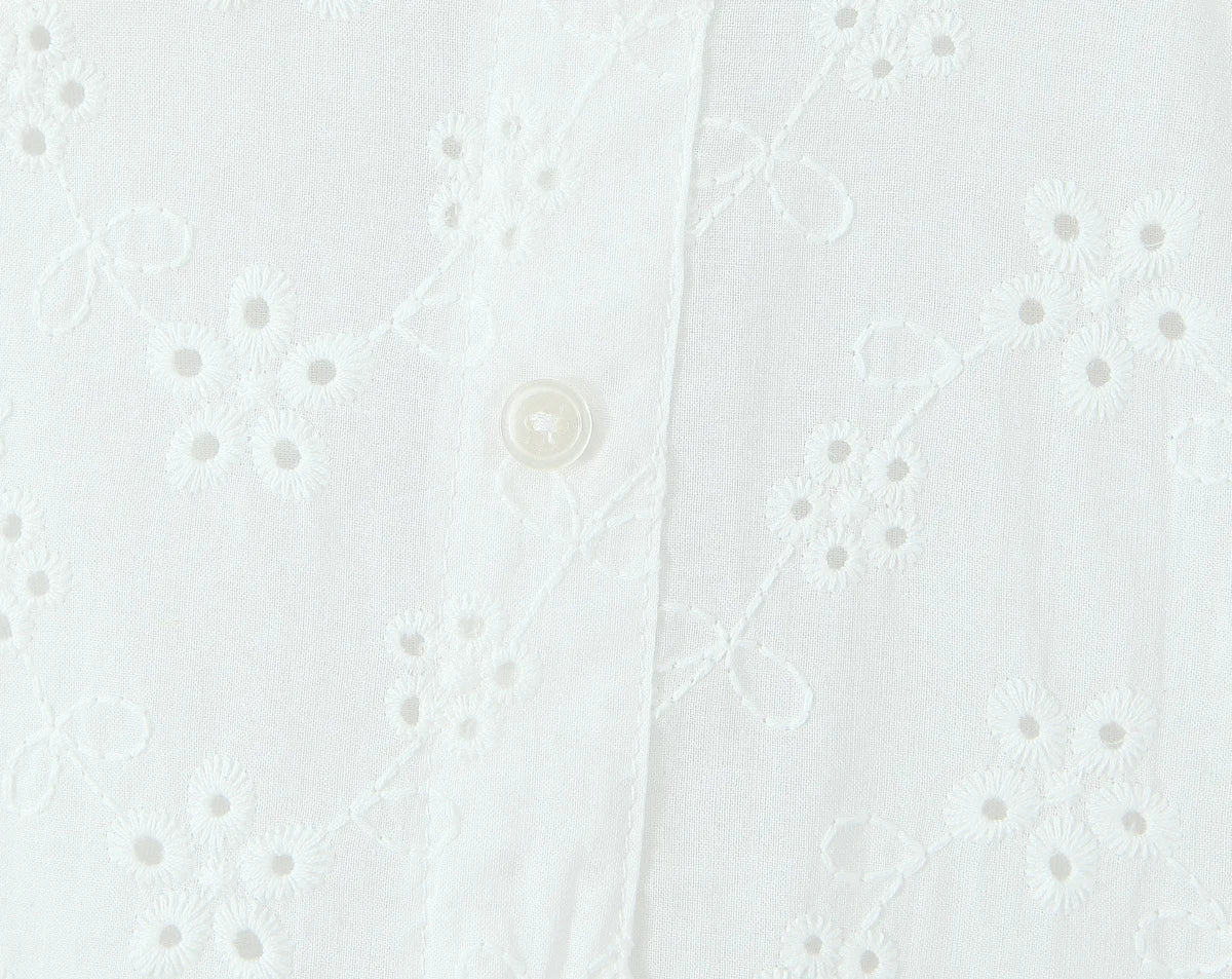 White V-neck Doily Embroidery Mini Dress