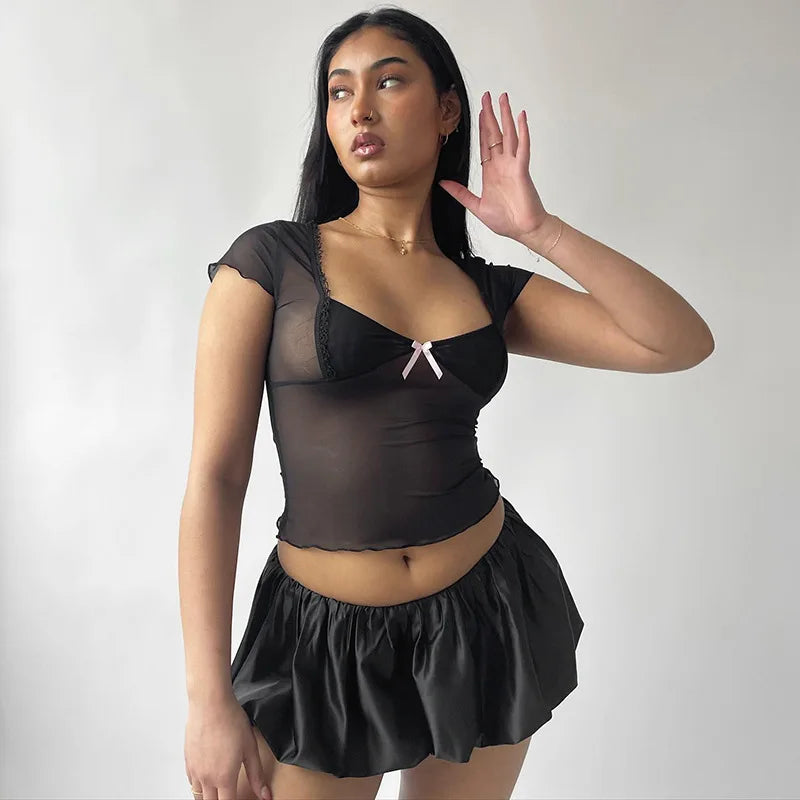 Satin Puff Low Waist Mini Skirt