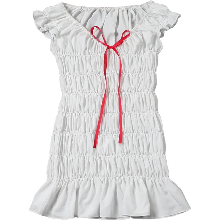 Ruched Drawstring Short Sleeve Mini Dress