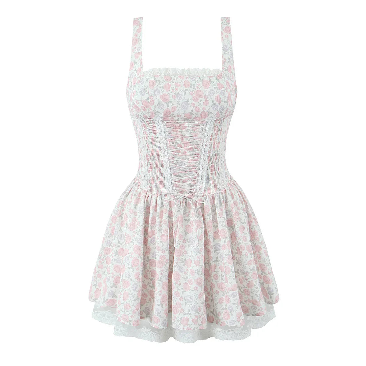 Floral Print Lace Patchwork A-line Mini Dress