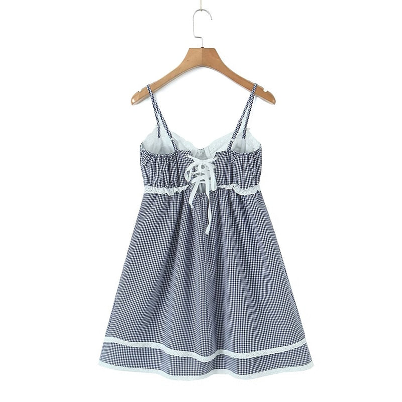 Gingham Strap Bustier Baby Doll Mini Dress
