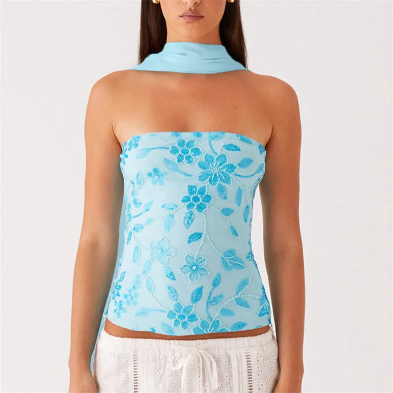 Sequin Tube Top with Scarf