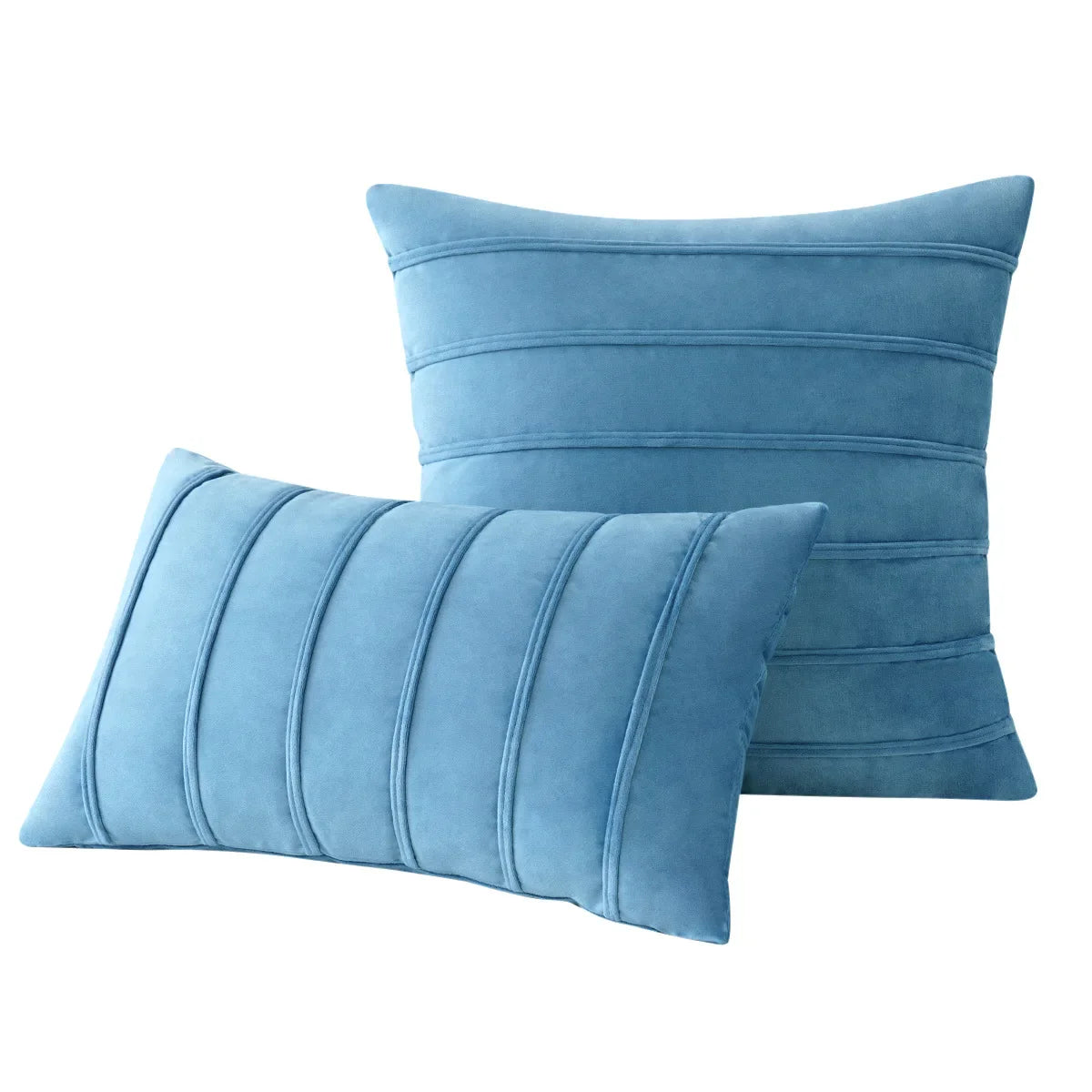2Pcs Blue Velvet Pillow Covers with Striped Decorative Luxury Soft Cushion Cases for Farmhouse Couch Sofa Living Room
