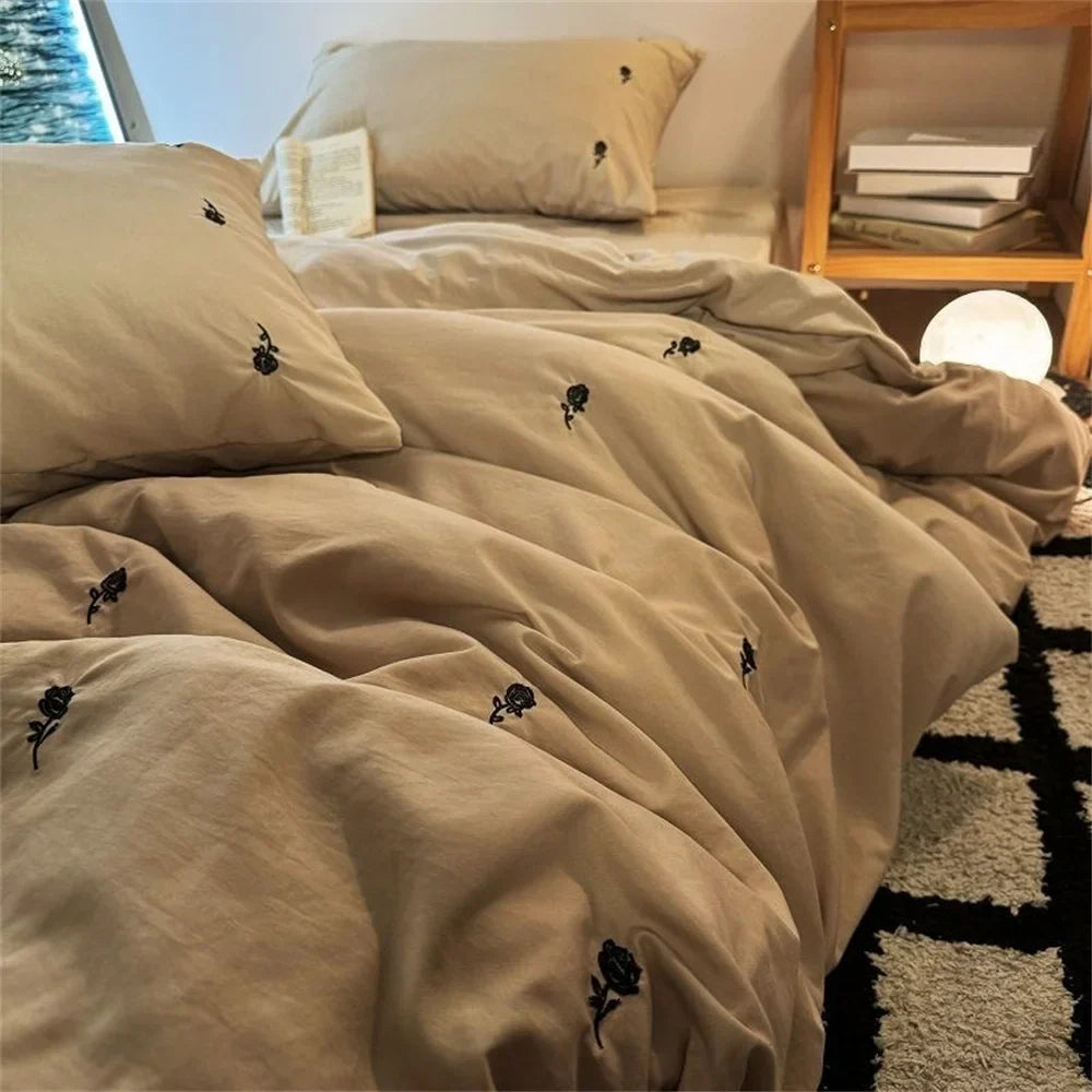 Ins Style Embroidered Flower Bedding Sheet Nordic Duvet Cover Set Home Luxury No Filling Bedding Set Comfortable Bedspread
