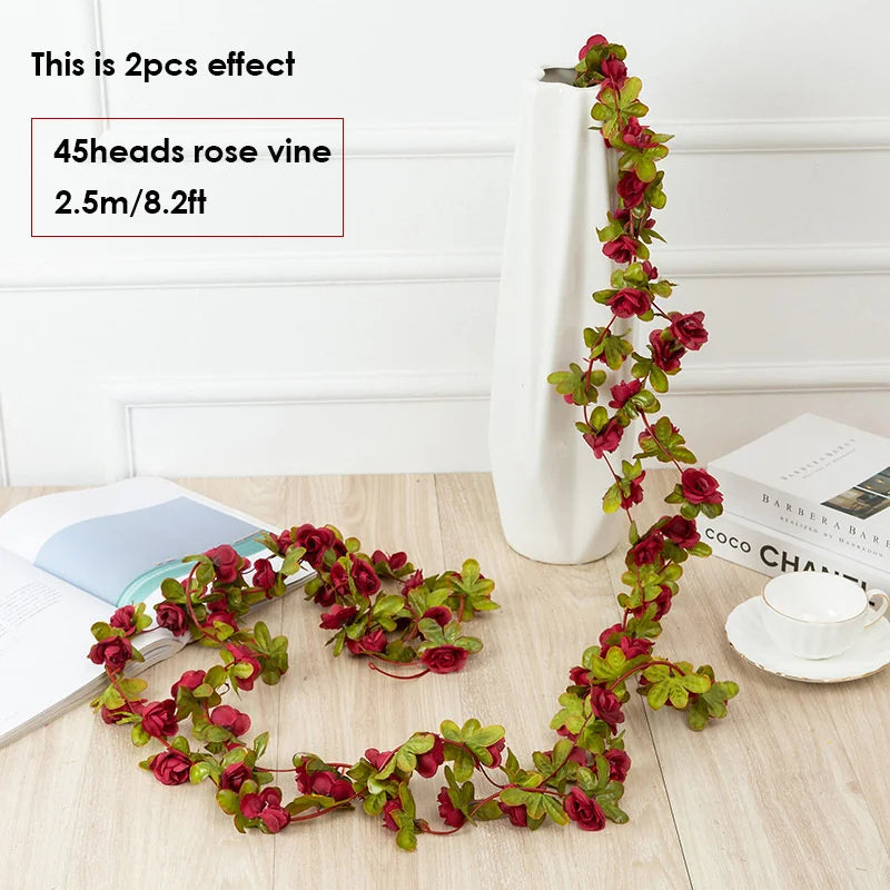 Artificial Flowers Rose Vine Hanging Silk Flower Garland for Garden Party Wedding Decor Home Christmas Decoration Fake Flower