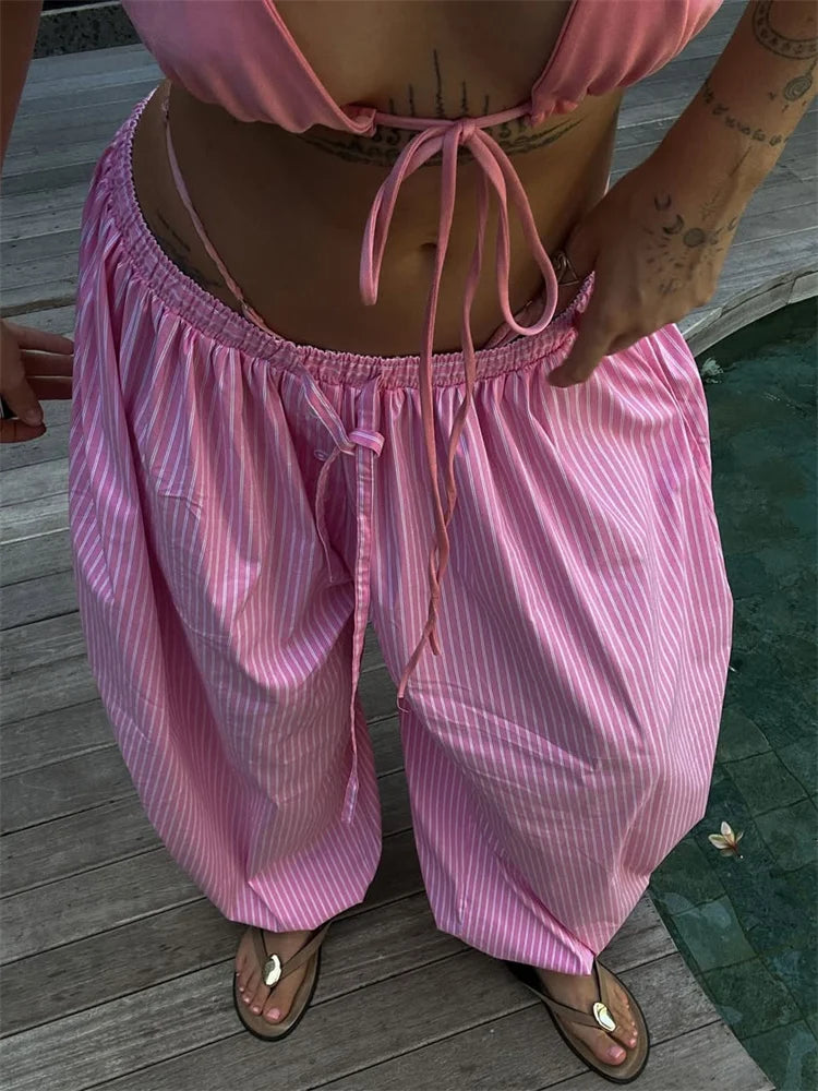 Striped Drawstring Puff Pants