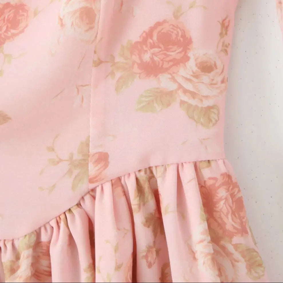 Floral Print Long Puff Sleeve Square Collar Mini Dress