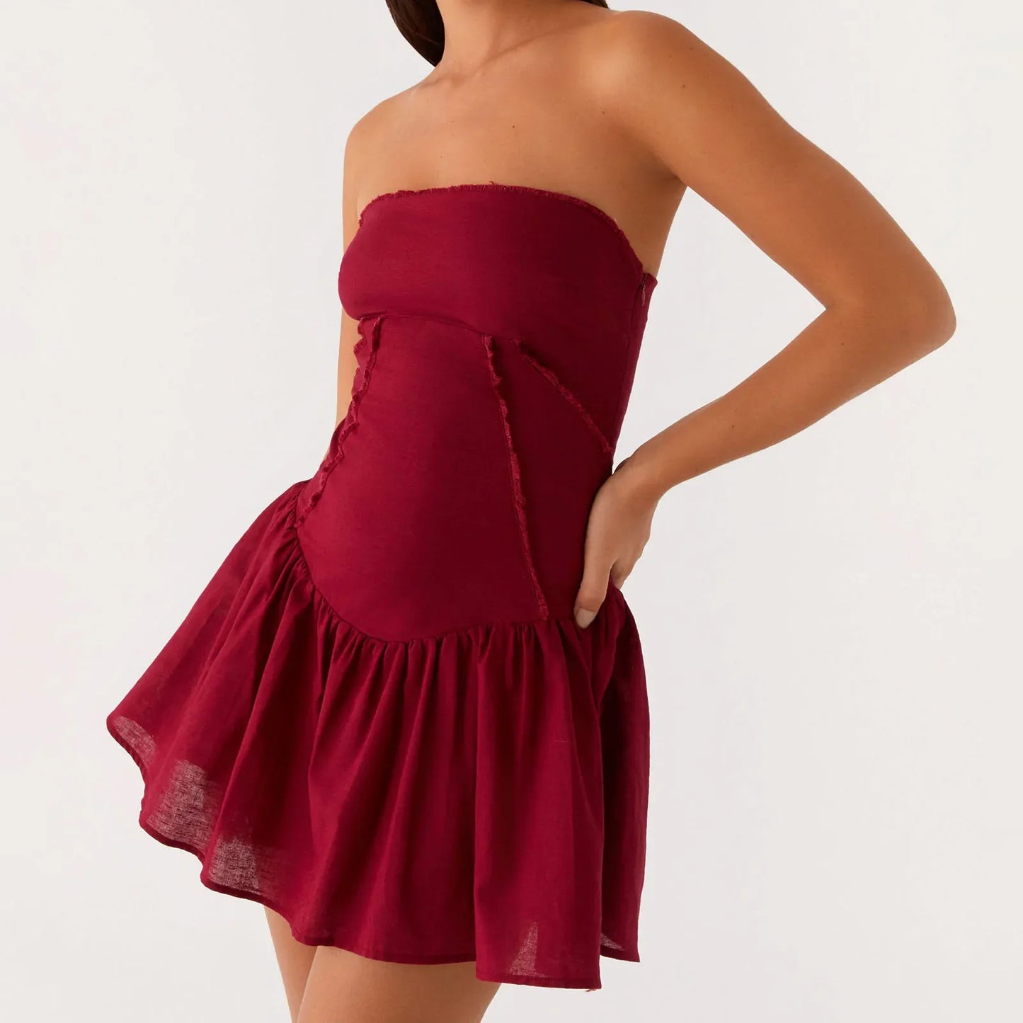 Corset Tube Pleated Mini Dress - Backless A-Line