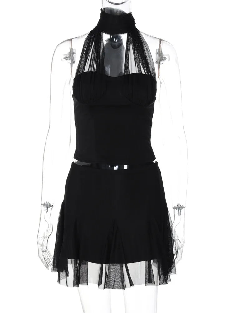 Scarf Halter Corset Top And Mini Skirt Set