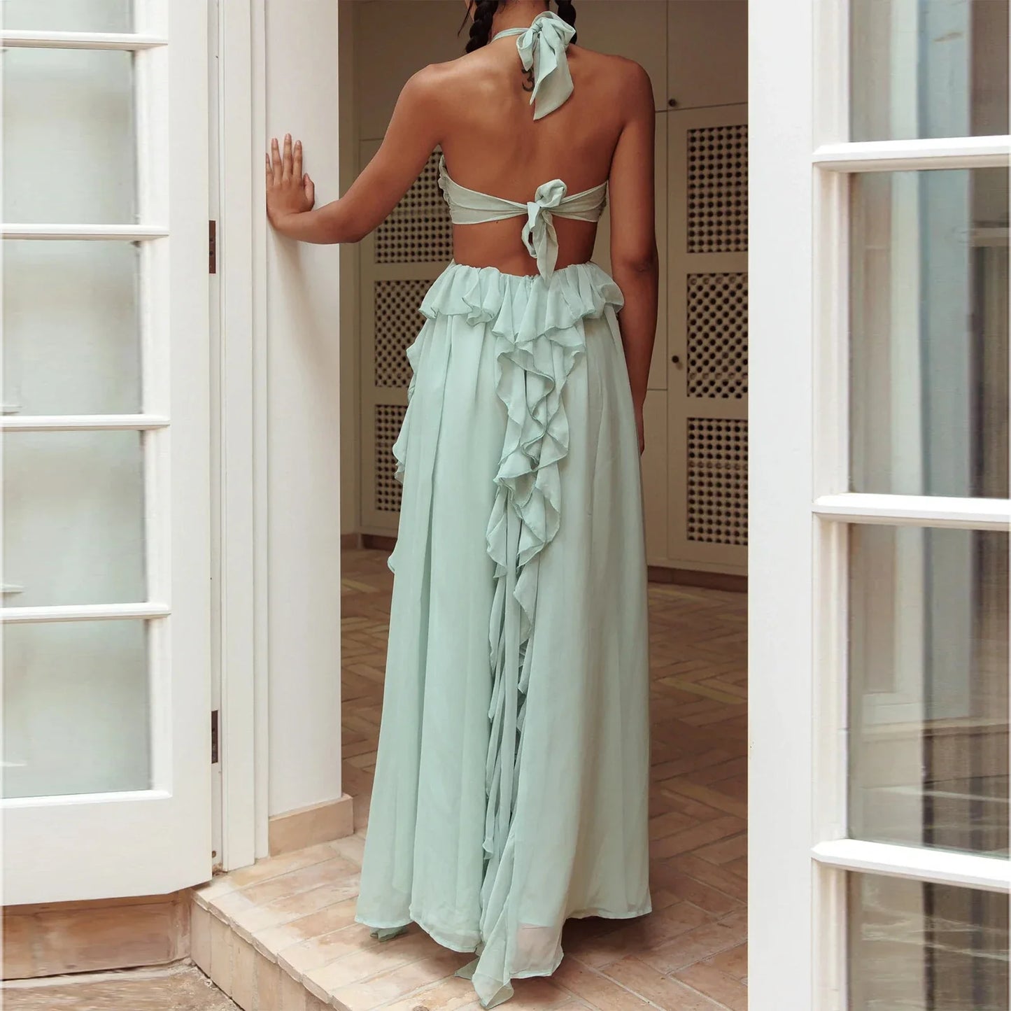 Ruffles Strapless Cut Out Tube Maxi Dress