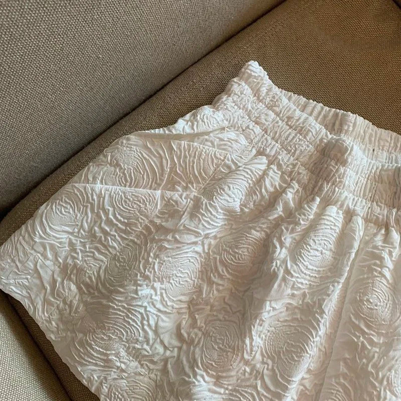 Jacquard Elastic High Waist Shorts