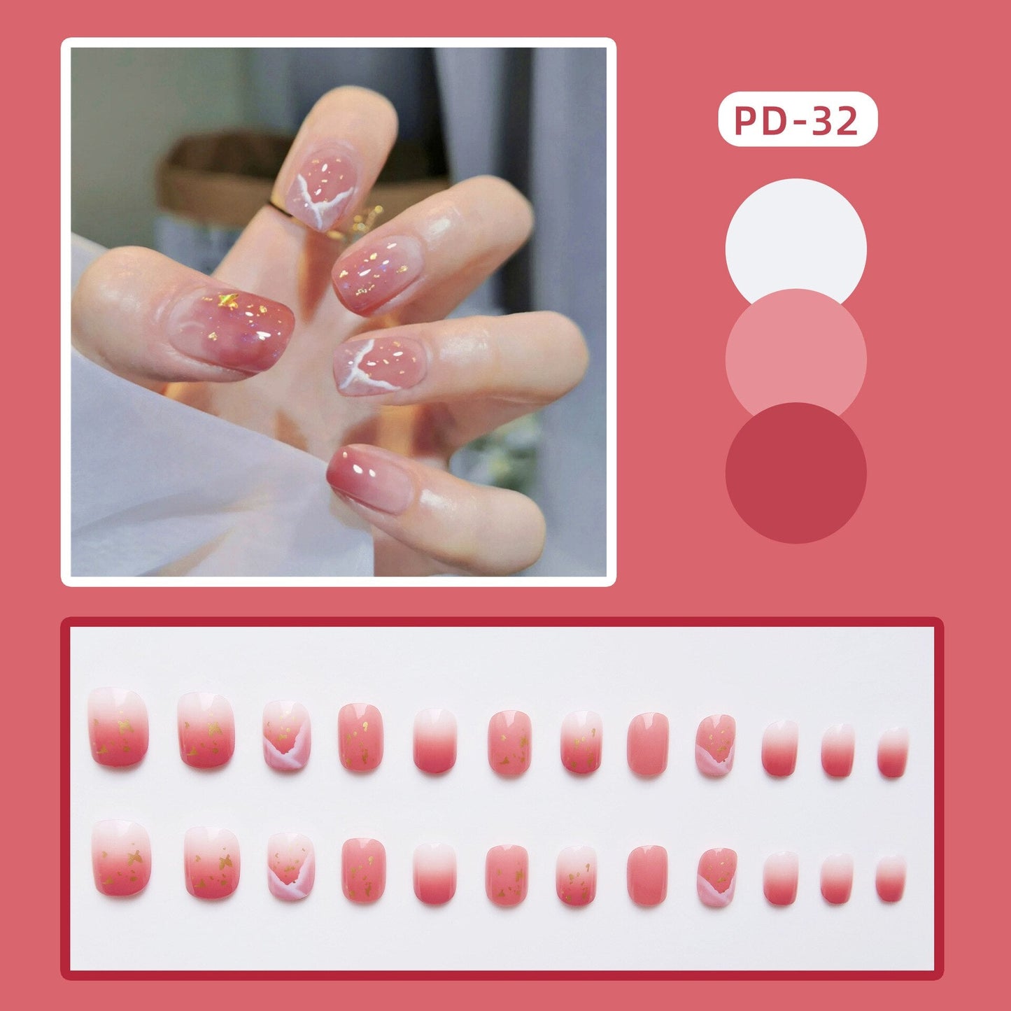 24Pcs/Box New Christmas Elk Snowflake Fake Nails Artificial Short Round Press on Acrylic Nails Tips Coffin Nail with Glue