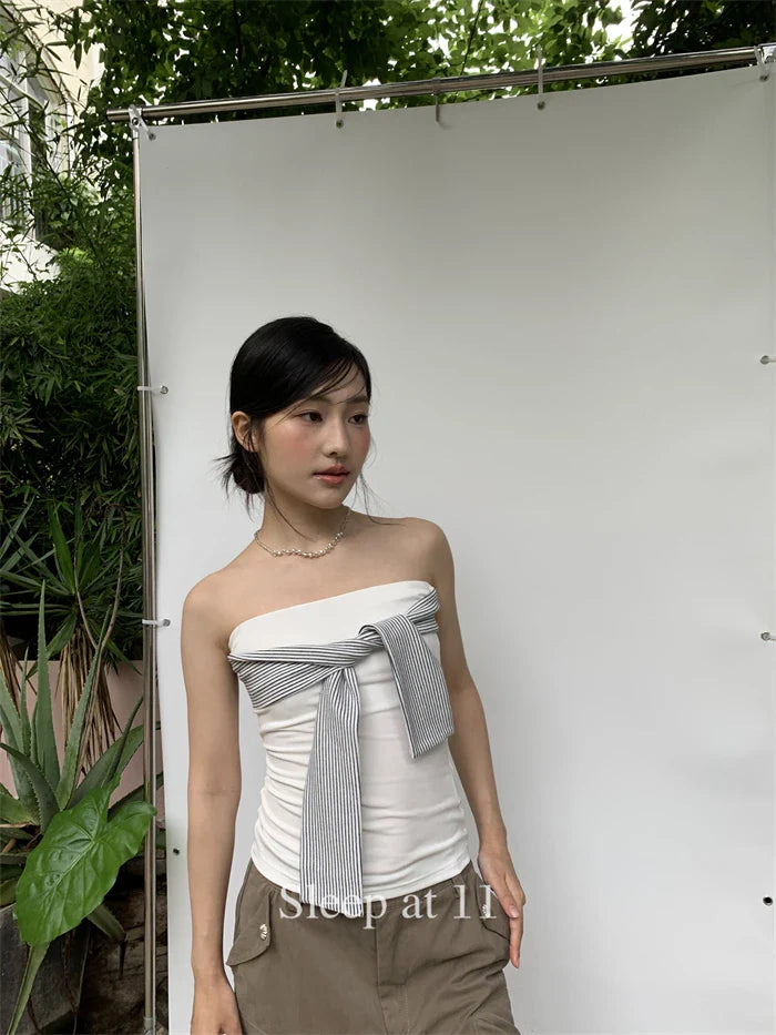 Tie Up Striped Tube Top