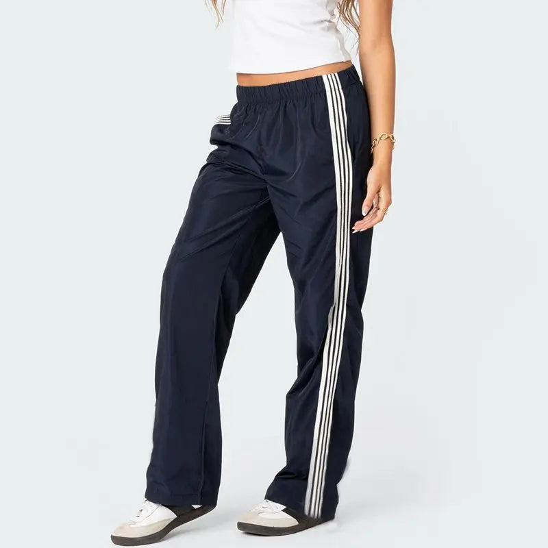 Wide Side Striped Low Waist Sweatpants