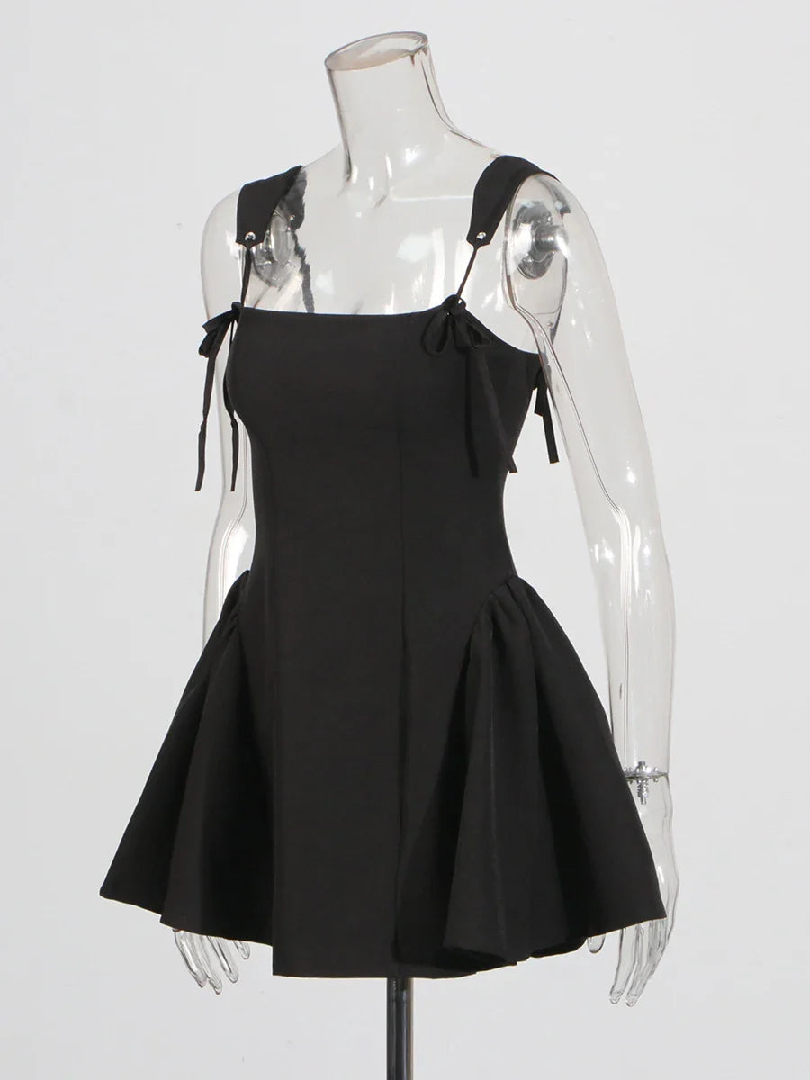 Solid Tie Up Strap Mini Dress