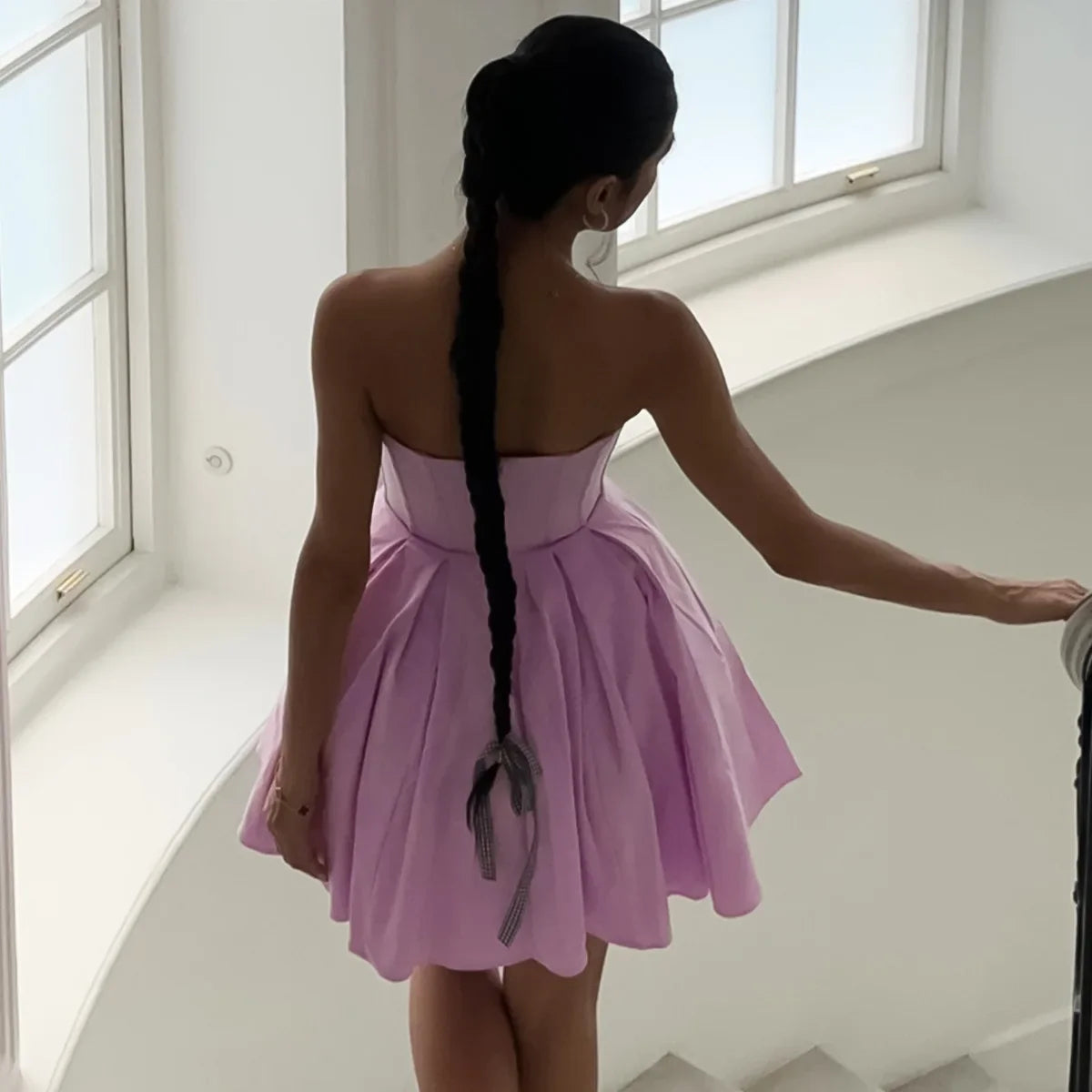 Purple Deep Neck Tube A-line Flare Mini Dress