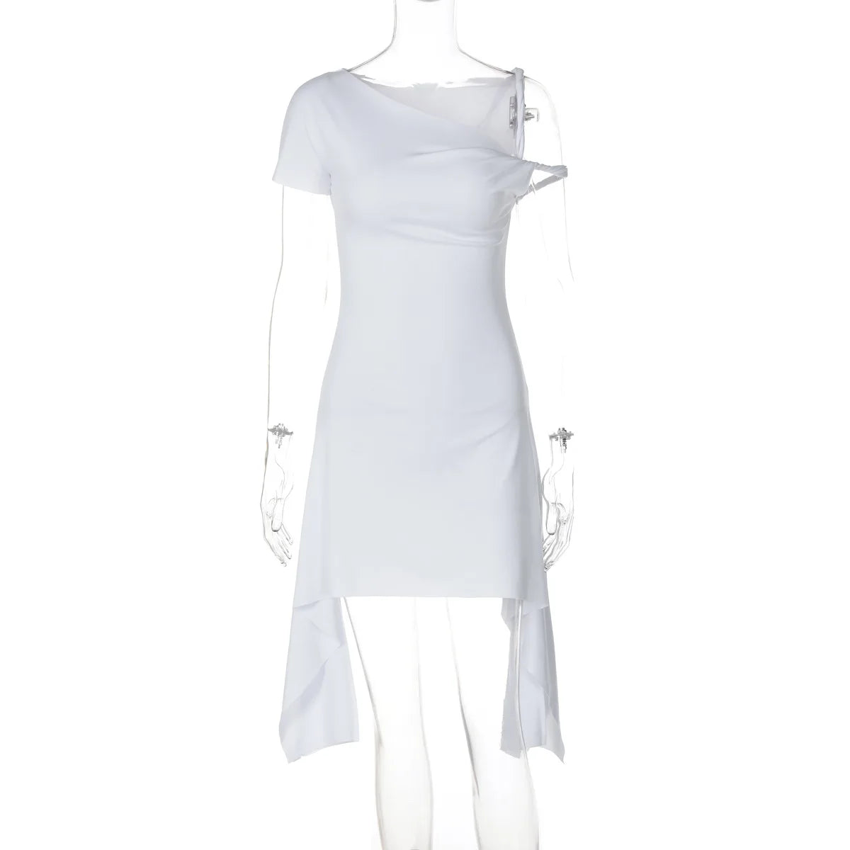 One Shoulder Twisted Flare Mini Dress