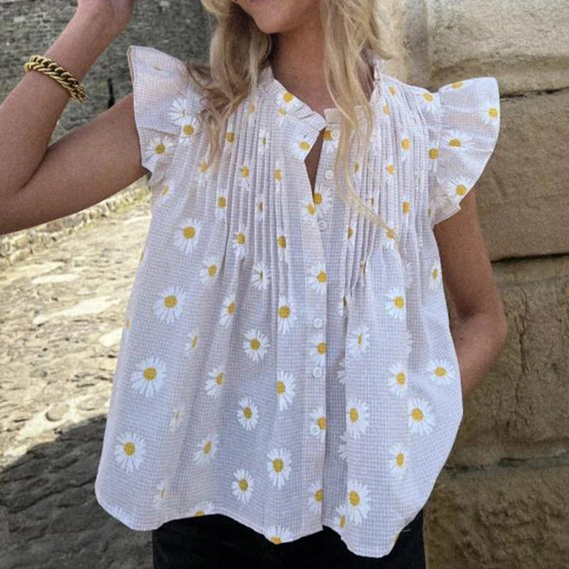Floral/Plaid Patterm Flowy Peplum Blouse