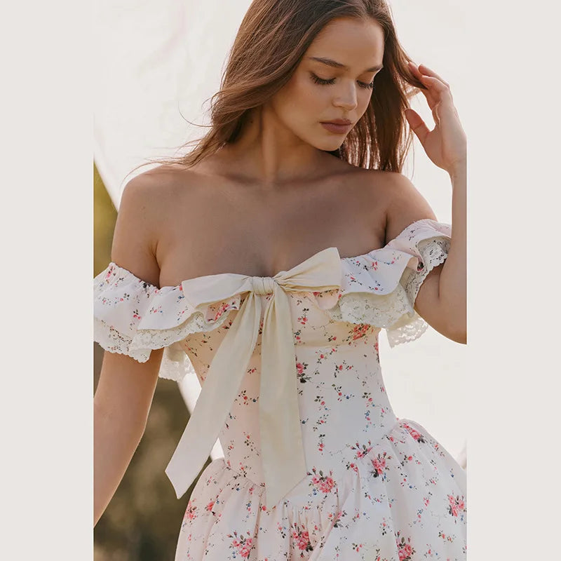 Off Shoulder Floral Printed Mini Dress