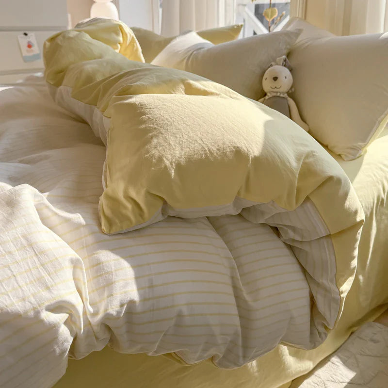 New Stripe Series Quilt Cover Skin Friendly 4-piece Bedding Set Pillow Case with Bed Sheet Four General 150x200 200x230
