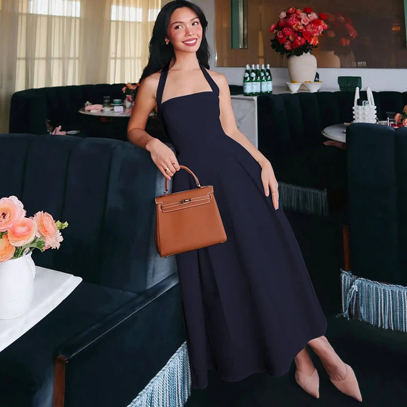 Solid Halter Midi Dress