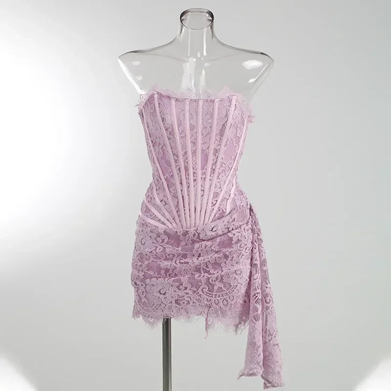 Lace Corset Draped Mini Dress