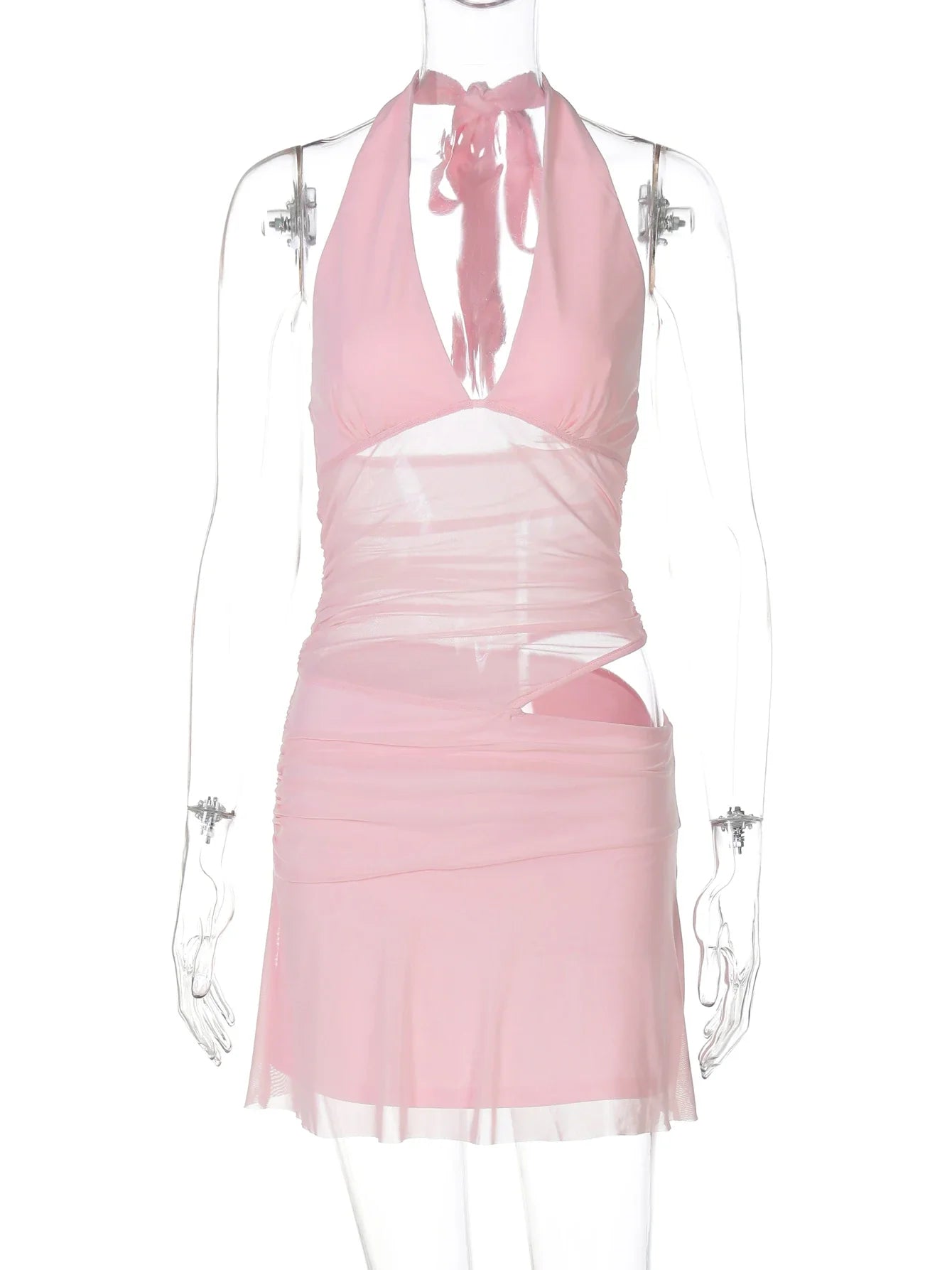 Pink Mesh Patchwork Mini Dress