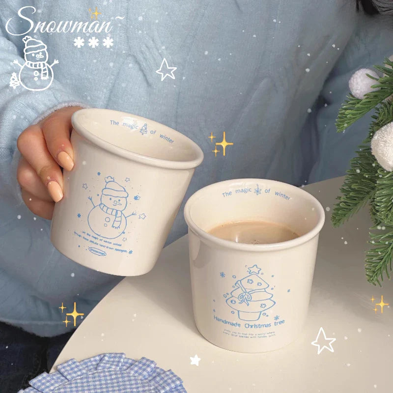 Original Christmas Cup Hand Drawn Snowman Ceramic Mark Breakfast Coffee Cup Christmas Gift Box for Girls Gift Cup