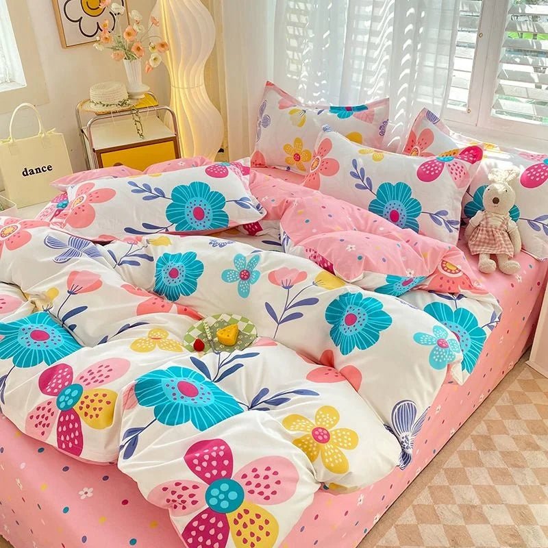 Nordic Princess Purple Bedding Set Girls Boys Single Double Size Flat Sheet Duvet Cover Pillowcase Bed Linens Home Textile