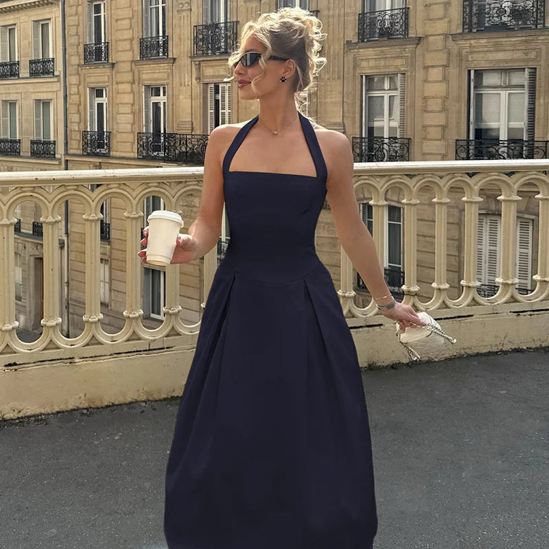 Solid Halter Midi Dress