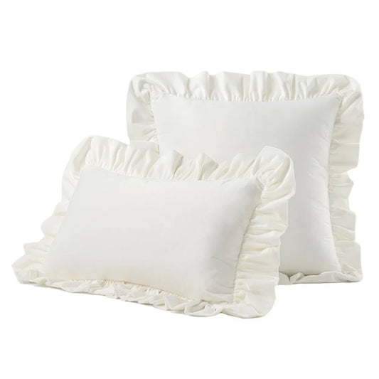 Velvet White Throw Pillow Cover with Ruffle Farmhouse Rustic Vintage Decorative Square Pillowcases Cushion Throw Pillow