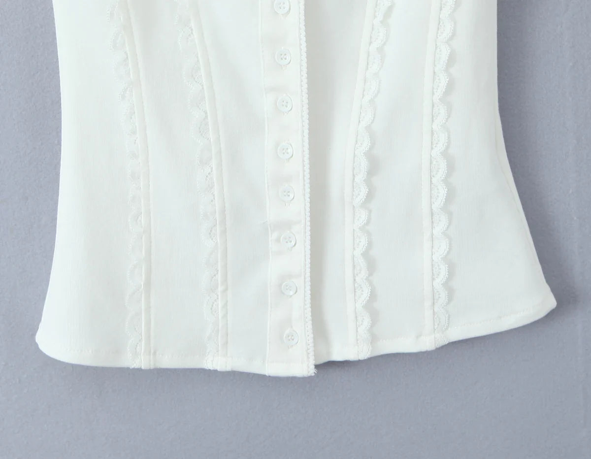 Buttoned Lace Trim Tank Top