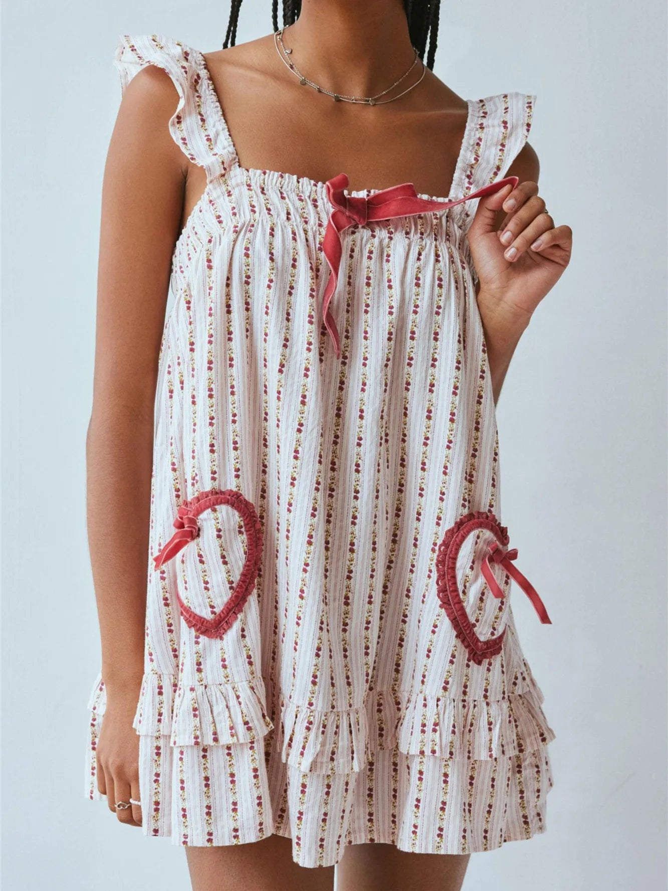 Bow Babydoll Ruffle Short Dress