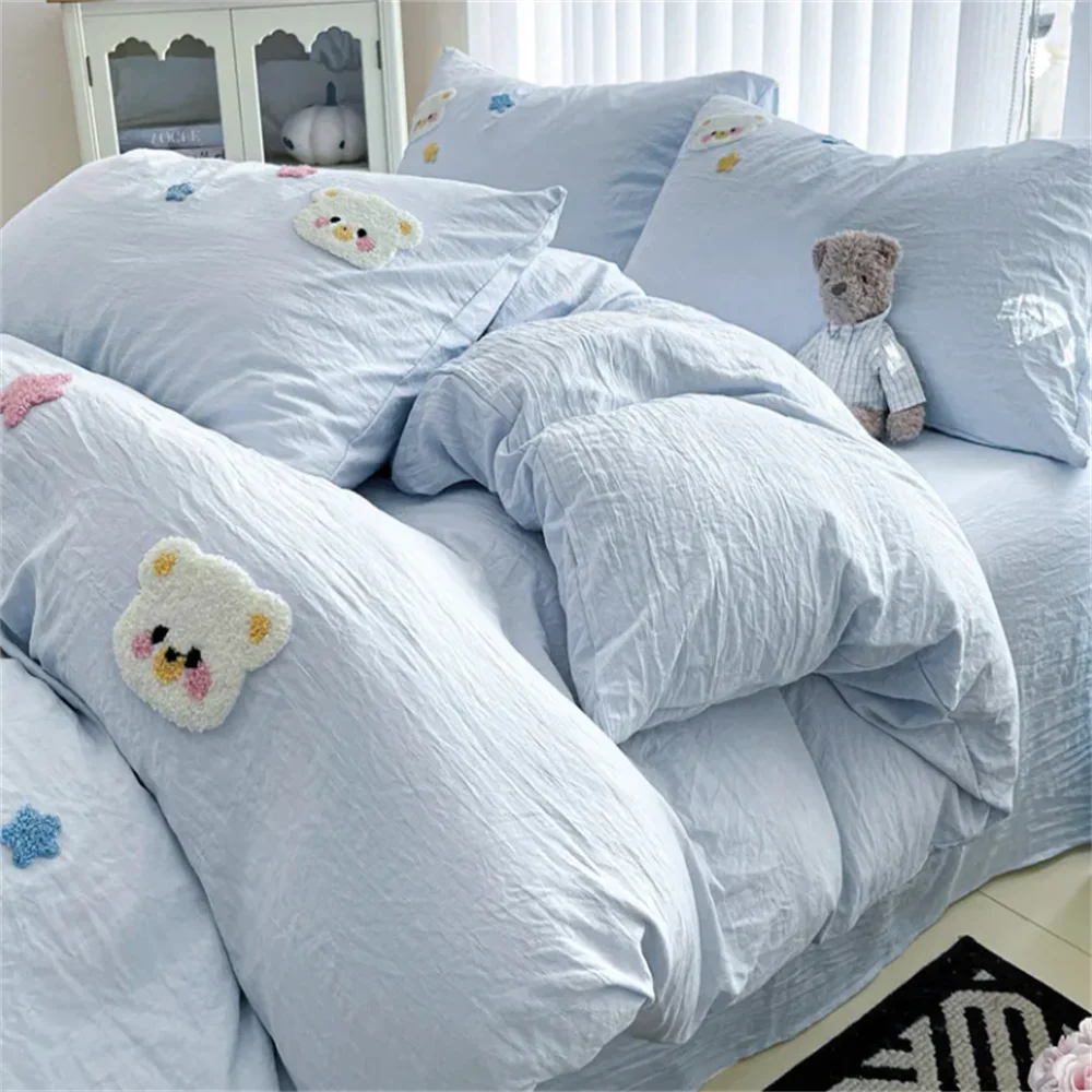 INS Style Bedding Sets Quilt Cover Sets Romantic Bedclothes Decor Woman Girls Bedroom Duvet Cover Sets 4pcs