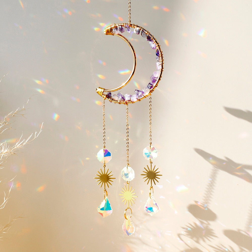 Moon Crystal Prism Stained Glass Ball Sun Catcher Rainbow Maker Home Window Garden Decor Light Catcher Christmas Gift