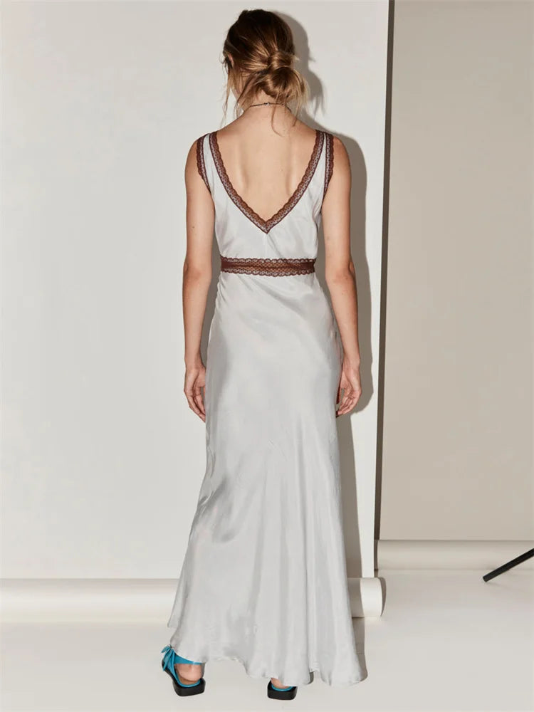 Lace Patchwork V-Neck Maxi Dress