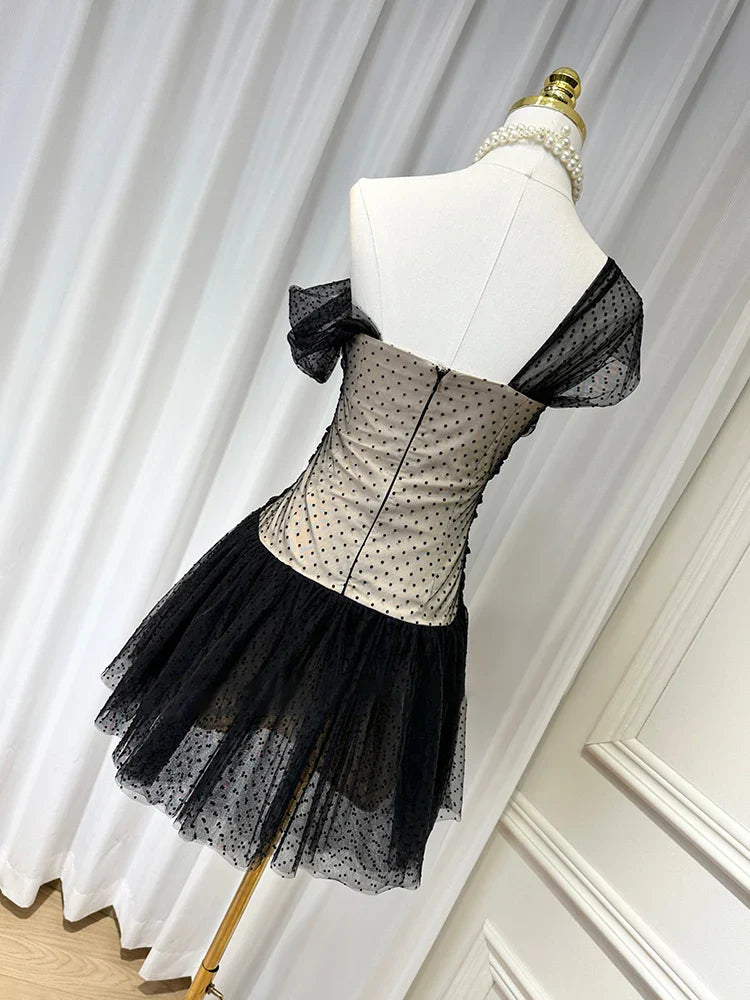 Irregular Polka Dot Mesh Tulle Mini Dress
