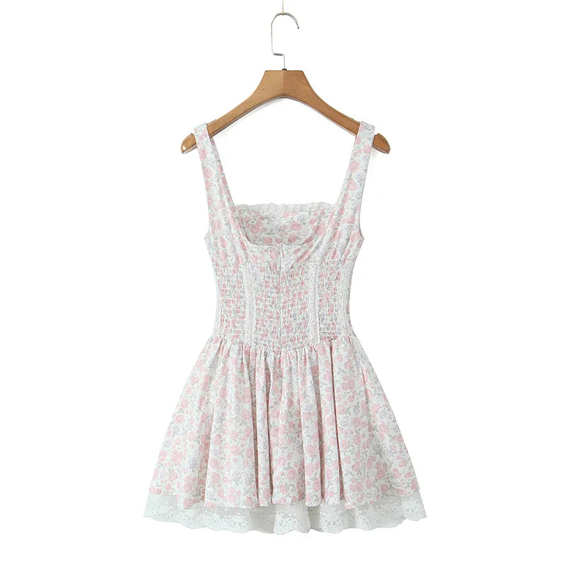 Floral Print Lace Patchwork A-line Mini Dress