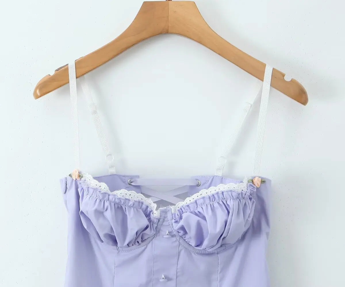 Lace Bustier Patchwork Cami Lace Up Mini Dress