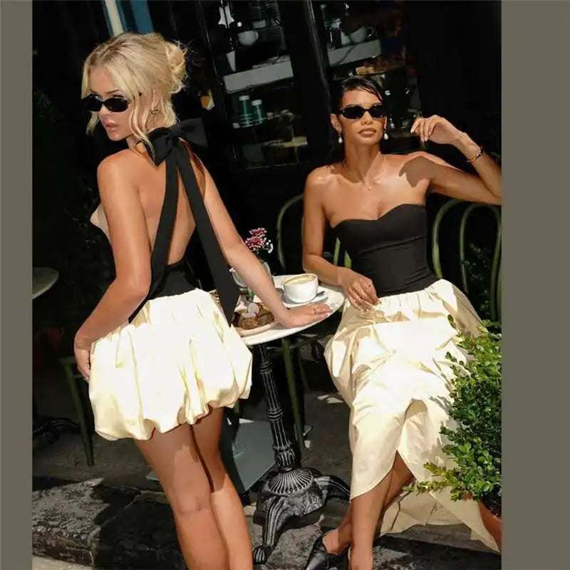 Sleeveless Puff Patchwork Mini Dress