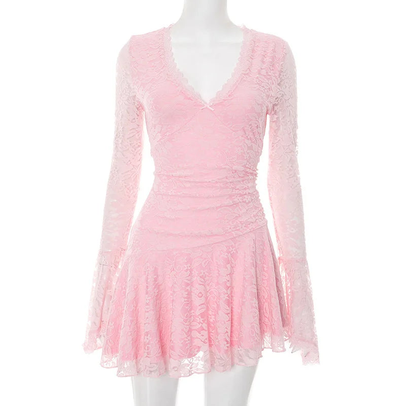 Lace Flare Long Sleeve Flare Mini Dress