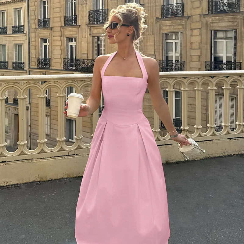 Solid Halter Midi Dress